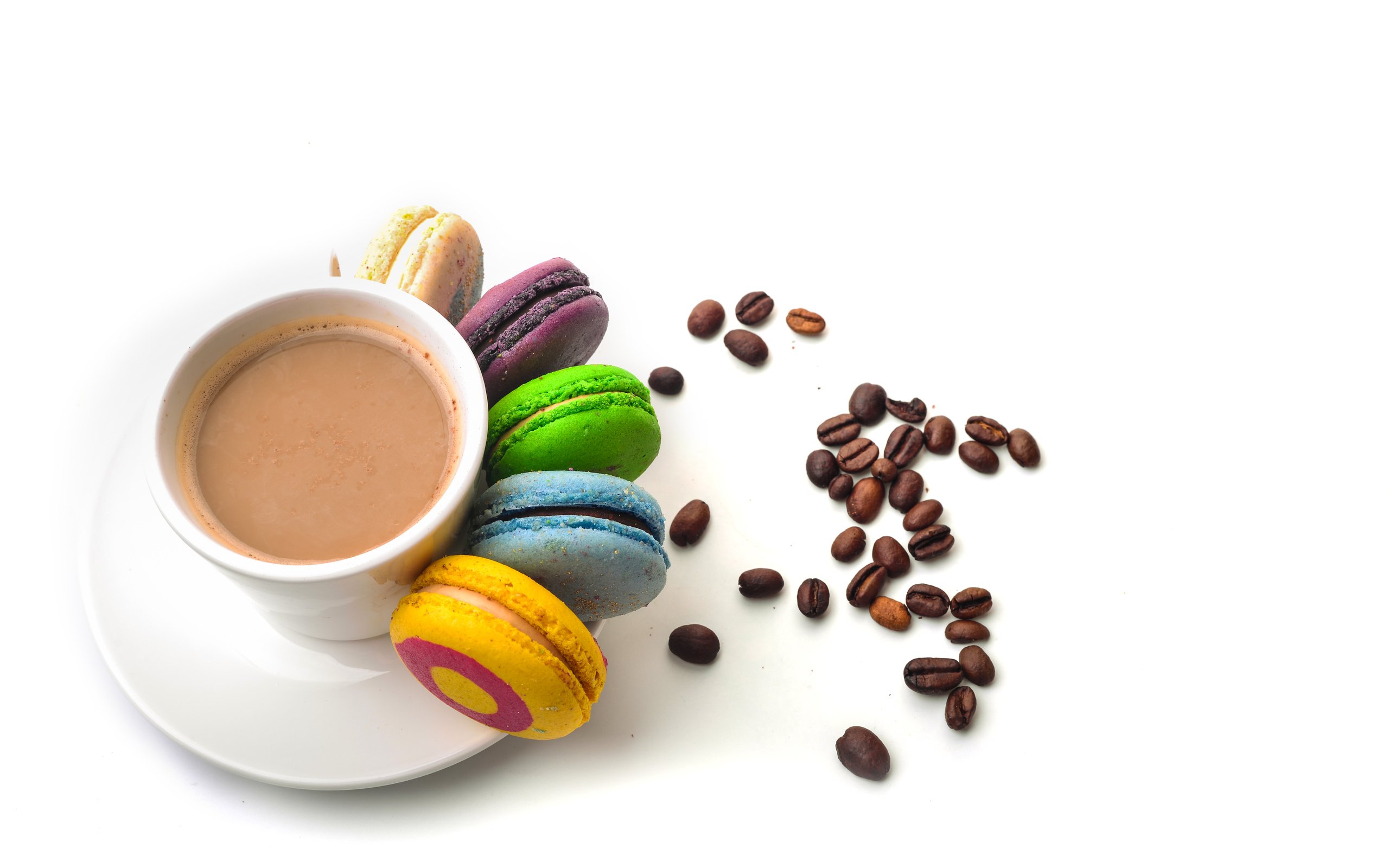 Обои кофе, кружка, макаруны, галеты, coffee, mug, macaroon, biscuits разрешение 6016x4016 Загрузить