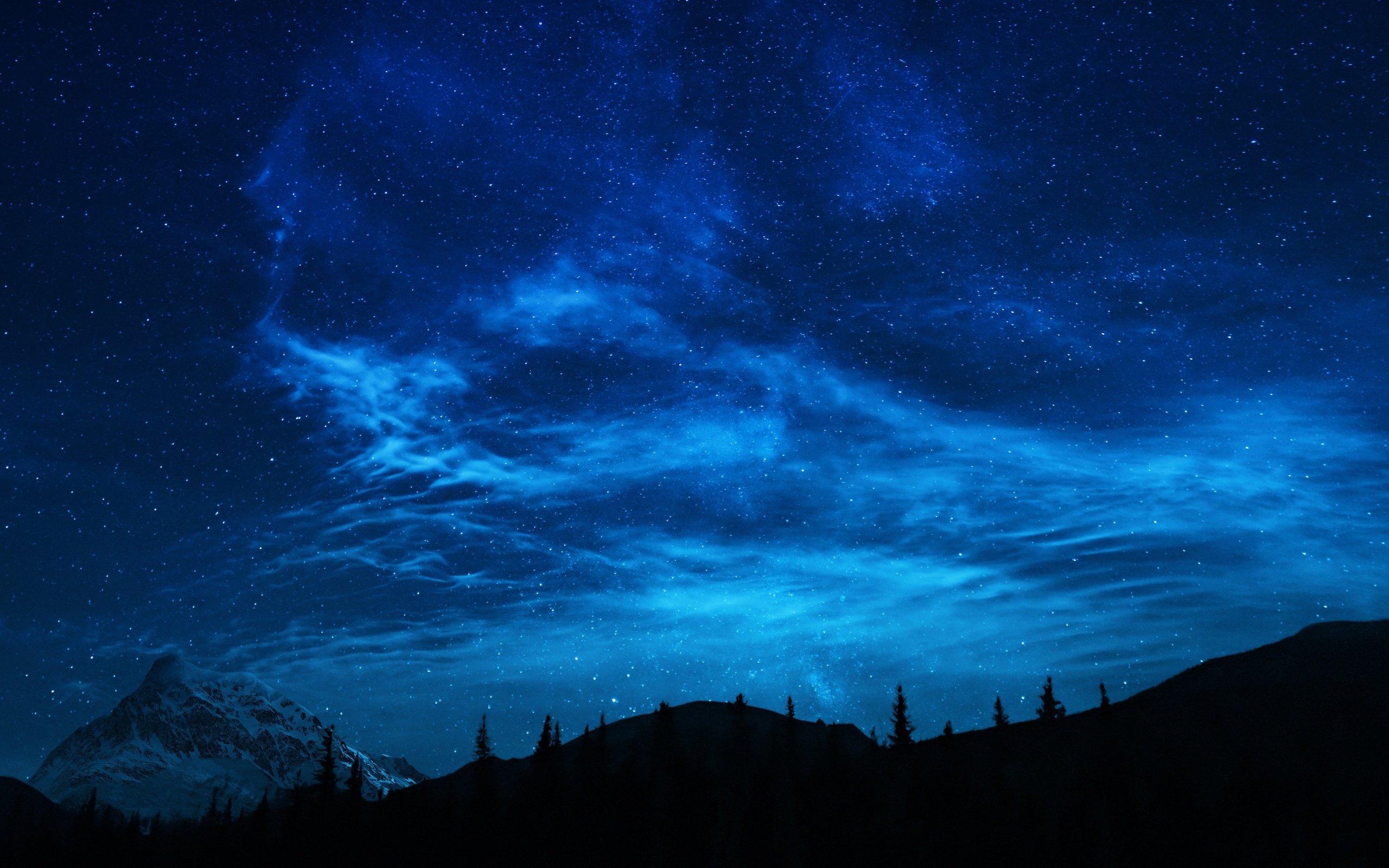 Обои небо, облака, ночь, деревья, скалы, природа, звезды, the sky, clouds, night, trees, rocks, nature, stars разрешение 6000x4000 Загрузить