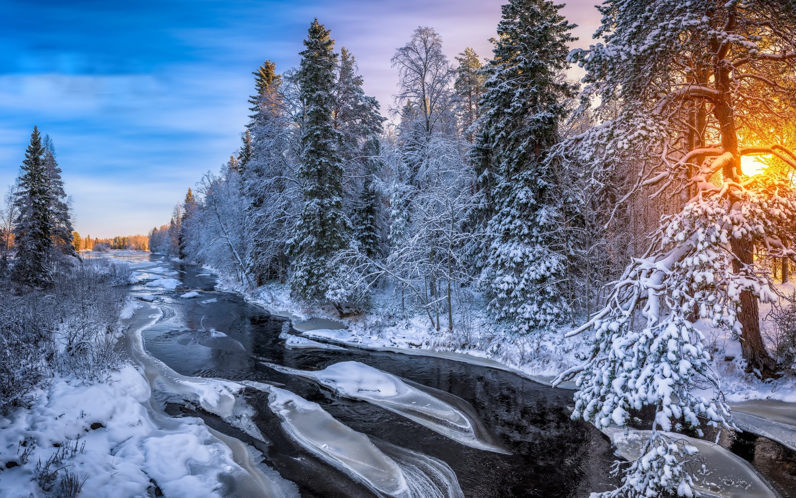 Обои река, лес, зима, утро, river, forest, winter, morning разрешение 3840x2160 Загрузить