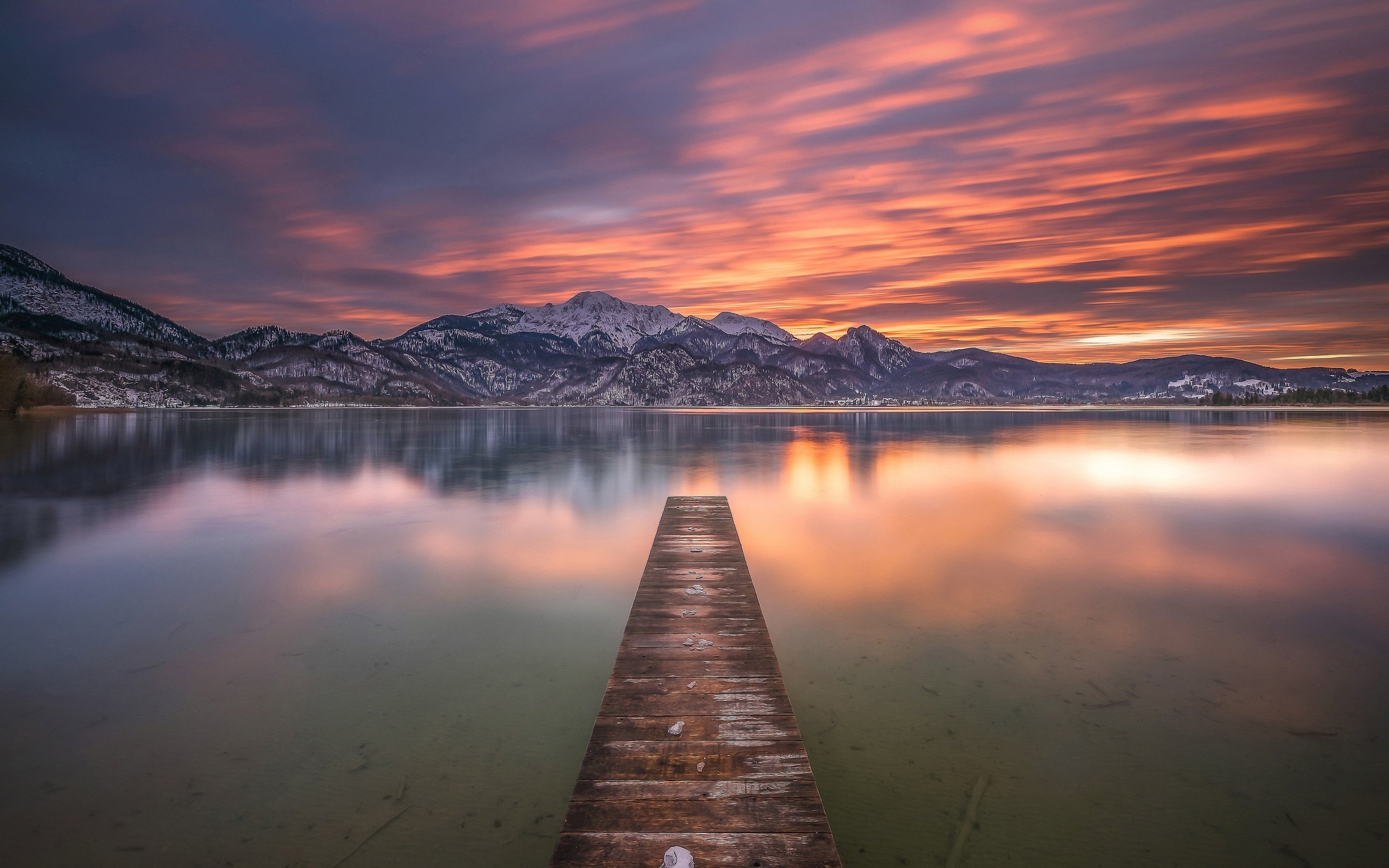 Обои озеро, горы, закат, германия, мостки, бавария, bavarian alps, баварские альпы, баварии, bavaria, lake, mountains, sunset, germany, bridges, bayern, the bavarian alps разрешение 3200x1951 Загрузить