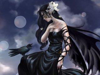 Обои девушка, фентези, фея, ворон, girl, fantasy, fairy, raven разрешение 1920x1200 Загрузить