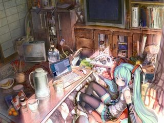 Обои вокалоид, thighhighs, shirakaba, мику хацунэ, vocaloid, hatsune miku разрешение 2000x1495 Загрузить