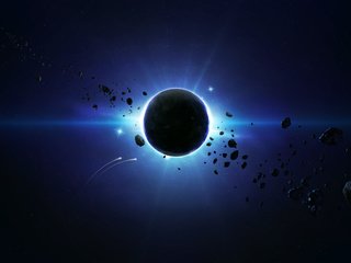 Обои планета, behind the scene, blue spase, астероиды, planet, asteroids разрешение 2560x1600 Загрузить