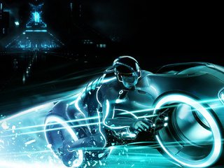 Обои неон, чувак, tron 2, световой мотоцикл, neon, dude, a light motorcycle разрешение 1920x1080 Загрузить