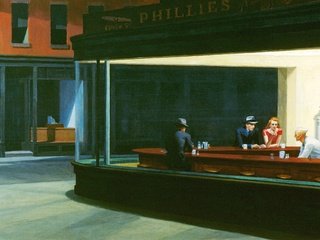 Обои рисунок, кафе, полуночники, эдвард хоппер, nighthawks, figure, cafe, night owls, edward hopper разрешение 2560x1600 Загрузить