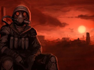 Обои закат, апокалипсис, противогаз, sunset, apocalypse, gas mask разрешение 1920x1200 Загрузить