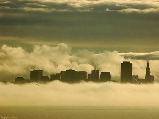 Обои туман, чайка, здания, fog, seagull, building разрешение 1920x1440 Загрузить