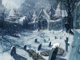 Обои арт, снег, зима, кладбище, art, snow, winter, cemetery разрешение 1920x1080 Загрузить