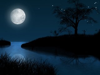Обои рисунок, ночь, пейзаж, звезды, луна, figure, night, landscape, stars, the moon разрешение 1920x1200 Загрузить