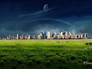 Обои трава, планета, город, dreamy world, grass, planet, the city разрешение 1920x1200 Загрузить