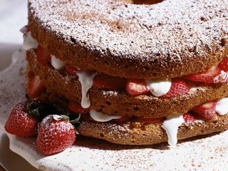 Обои клубника, сладкое, десерт, блинчики, сахарная пудра, пирог, крем, strawberry, sweet, dessert, pancakes, powdered sugar, pie, cream разрешение 1920x1200 Загрузить