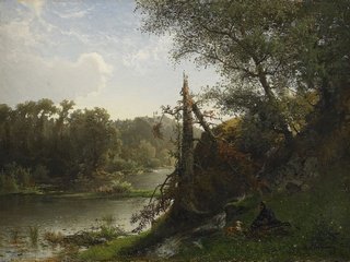 Обои река, природа, альфред валберг, речной ландшафт с охотником и собакой, river, nature, alfred valberg, river landscape with hunter and dog разрешение 2250x1623 Загрузить