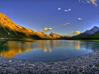 Обои озеро, горы, закат, канада, lake, mountains, sunset, canada разрешение 2560x1600 Загрузить