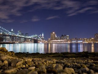 Обои огни, берег, мост, нью-йорк, lights, shore, bridge, new york разрешение 1920x1080 Загрузить