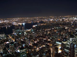 Обои ночь, огни, нью-йорк, tilt-shift эффект, night, lights, new york, the tilt-shift effect разрешение 2560x1600 Загрузить