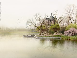 Обои озеро, утро, туман, причал, 3д, lake, morning, fog, pier, 3d разрешение 1920x1200 Загрузить