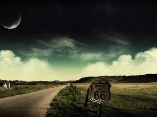 Обои дорога, облака, луна, коллаж, road, clouds, the moon, collage разрешение 2560x1600 Загрузить