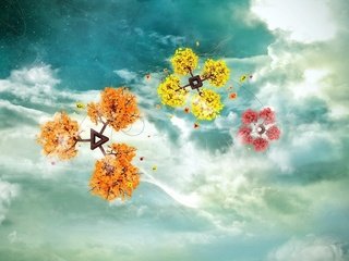 Обои небо, цветы, облака, фантазии, the sky, flowers, clouds, fantasy разрешение 1920x1200 Загрузить