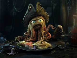Обои осьминог, капитан, ужин, octopus, captain, dinner разрешение 2560x1600 Загрузить