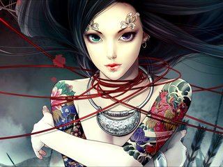 Обои глаза, тату, нити, eyes, tattoo, thread разрешение 1920x1200 Загрузить