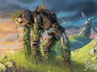 Обои трава, робот, мельница, grass, robot, mill разрешение 3834x2831 Загрузить