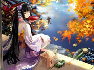 Обои озеро, девушка, осень, гейша, lake, girl, autumn, geisha разрешение 1920x1200 Загрузить