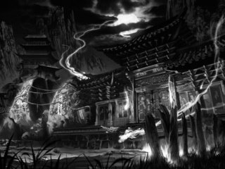 Обои ночь, храм, черно-белая, дом, темнота, магия, духи, night, temple, black and white, house, darkness, magic, perfume разрешение 2560x1600 Загрузить