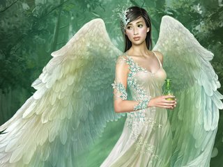 Обои девушка, платье, крылья, белый, ангел, tang yuehui, girl, dress, wings, white, angel разрешение 1920x1200 Загрузить