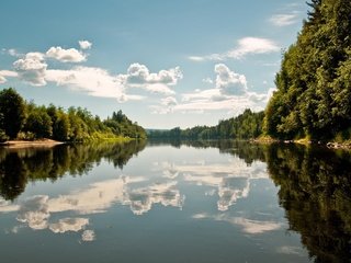 Обои облака, река, отражение, clouds, river, reflection разрешение 1920x1200 Загрузить