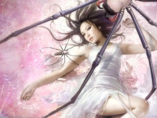 Обои девушка, паутина, i-chen lin, пауки, белое платье, girl, web, spiders, white dress разрешение 2560x1600 Загрузить