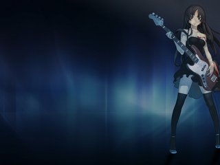 Обои девушка, гитара, аниме, k-on, музыкант, мио, акияма, girl, guitar, anime, musician, m & e, akiyama разрешение 1920x1200 Загрузить