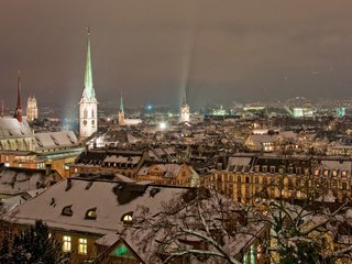 Обои снег, зима, город, швейцария, крыша, цюрих, snow, winter, the city, switzerland, roof, zurich разрешение 2560x1600 Загрузить