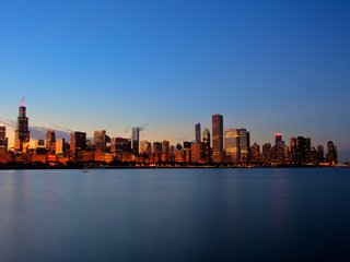 Обои закат, небоскребы, океан, чикаго, sunset, skyscrapers, the ocean, chicago разрешение 2560x1600 Загрузить