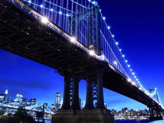 Обои ночь, огни, мост, нью-йорк, бруклинский мост, night, lights, bridge, new york, brooklyn bridge разрешение 4752x3169 Загрузить