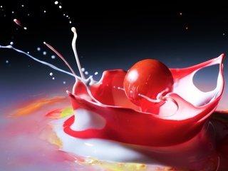 Обои вода, макро, капли, красный, брызги, графика, жидкость, 3д, water, macro, drops, red, squirt, graphics, liquid, 3d разрешение 2560x1600 Загрузить