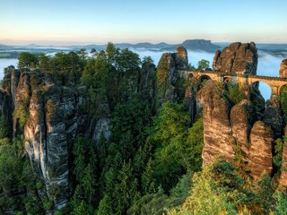 Обои горы, мост, германия, саксонская швейцария, мост-крепость, бастайский мост, бастай, mountains, bridge, germany, saxon switzerland, bridge-fortress разрешение 1920x1200 Загрузить