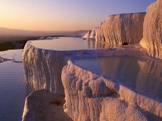 Обои вода, горы, турция, плато, известняк, памуккале, water, mountains, turkey, plateau, limestone, pamukkale разрешение 1920x1080 Загрузить