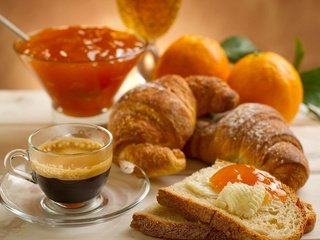 Обои кофе, джем, масло, хлеб, завтрак, булочки, круассаны, рогалики, coffee, jam, oil, bread, breakfast, buns, croissants, bagels разрешение 1920x1200 Загрузить