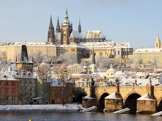 Обои зима, мост, прага, чехия, старый город, winter, bridge, prague, czech republic, old town разрешение 1920x1200 Загрузить