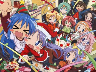 Обои группа, lucky star, izumi konata, hiiragi tsukasa, hiiragi kagami, takara miyuki, елочная, group, christmas разрешение 3960x3038 Загрузить