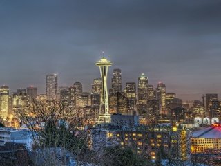 Обои seattle panorama nochnoj-gorod zdaniya ogni, seattle panorama nochnoj-gorod ogni zdaniya разрешение 4017x1200 Загрузить