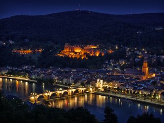 Обои ночь, огни, мост, германия, хайдельберг, night, lights, bridge, germany, heidelberg разрешение 3774x2526 Загрузить