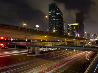 Обои дорога, ночь, огни, мост, город, шанхай, road, night, lights, bridge, the city, shanghai разрешение 1920x1200 Загрузить