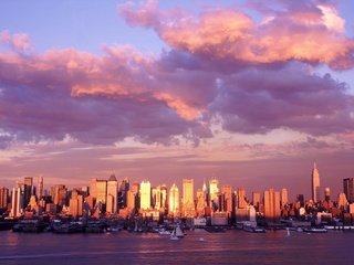 Обои облака, панорама, город, манхеттен, clouds, panorama, the city, manhattan разрешение 4096x1350 Загрузить