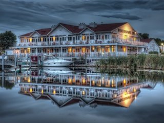 Обои вечер, река, дом, the evening, river, house разрешение 4195x2792 Загрузить