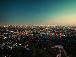 Обои огни, вечер, закат, вид сверху, город, lights, the evening, sunset, the view from the top, the city разрешение 1920x1080 Загрузить