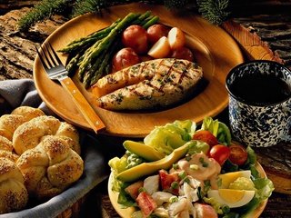 Обои хлеб, форель, рыбка, обед, вкусно, булочки, салат, спаржа, авакадо, bread, trout, fish, lunch, delicious, buns, salad, asparagus, avocado разрешение 1920x1200 Загрузить