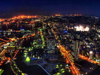 Обои панорама, япония, токио, ночной вид сверху, panorama, japan, tokyo, night view from the top разрешение 2560x1600 Загрузить