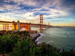 Обои закат, мост, сша, сан-франциско, калифорния, золотые ворота, sunset, bridge, usa, san francisco, ca, golden gate разрешение 2560x1600 Загрузить