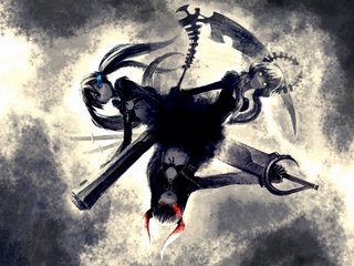 Обои black rock shooter, dead master, black gold saw разрешение 3000x2121 Загрузить